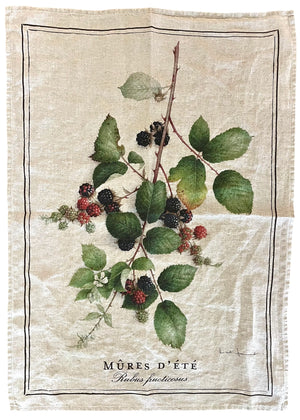 Linen tea towel   "Mûres d'été".