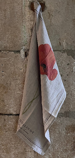 Tea towel in linen "Coquelicot"