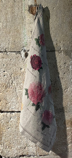 Linen tea towel "Les roses lyonnaises- Roseraie Ducher"