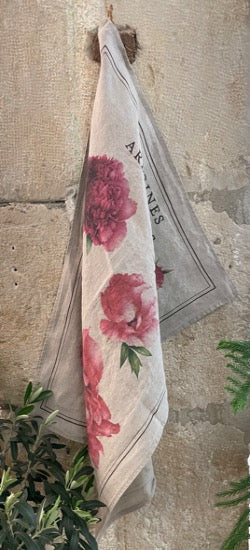 Linen tea towel "Pivoines arbustives"